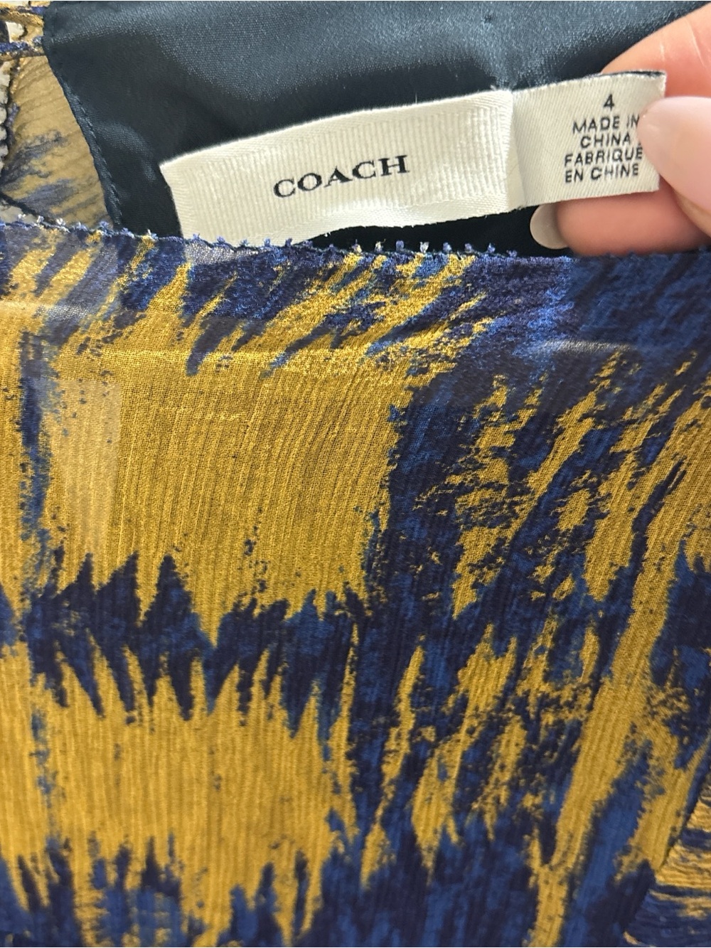 Coach Abstract Navy and Mustard Print Dress - Picture 4 of 8